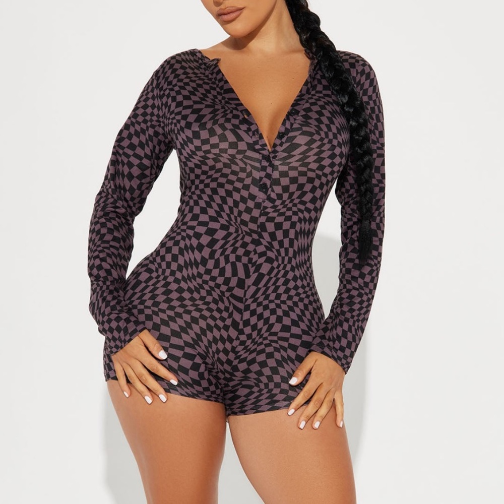 FASHION NOVA checkered pj romper onesie
